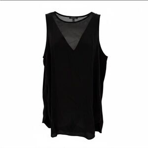 Club Monaco 100% Silk Black Sleeveless Cami Top — Sheer Mesh V-Inset — Medium